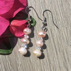 Freshwater Pearl Earrings with Crystals, Pastel Color Pearl Earrings